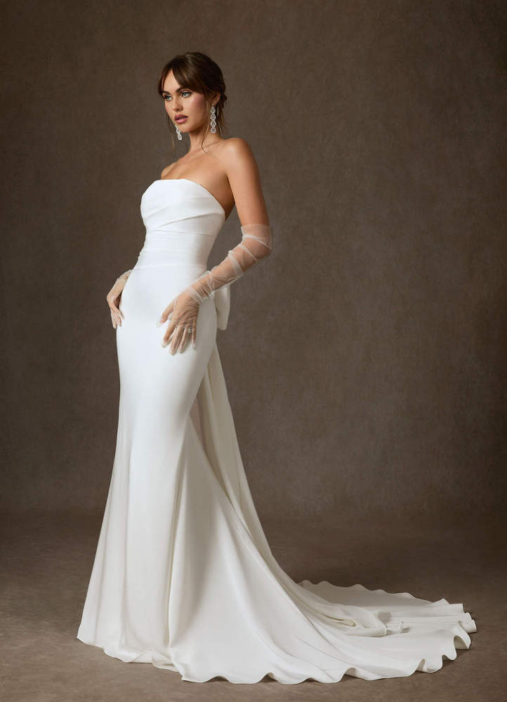 elyessen Colette Diamond White Fit and Flare Strapless Crepe Back Satin Dress