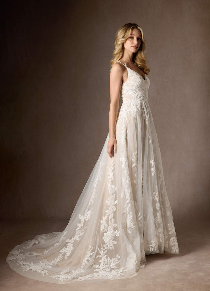 elyessen  Diamond White A-Line V-Neck Sequins Tulle Dress