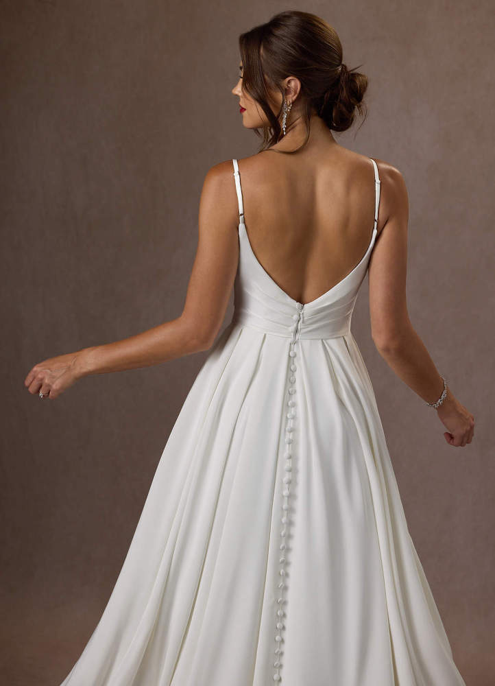 elyessen Caymus Diamond White A-Line Scoop Pleated Crepe Back Satin Dress