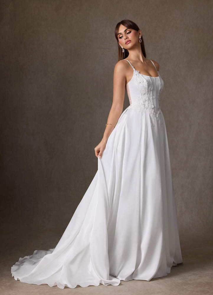 elyessen Sariah Stretch Diamond White A-Line Lace Stretch Satin Dress