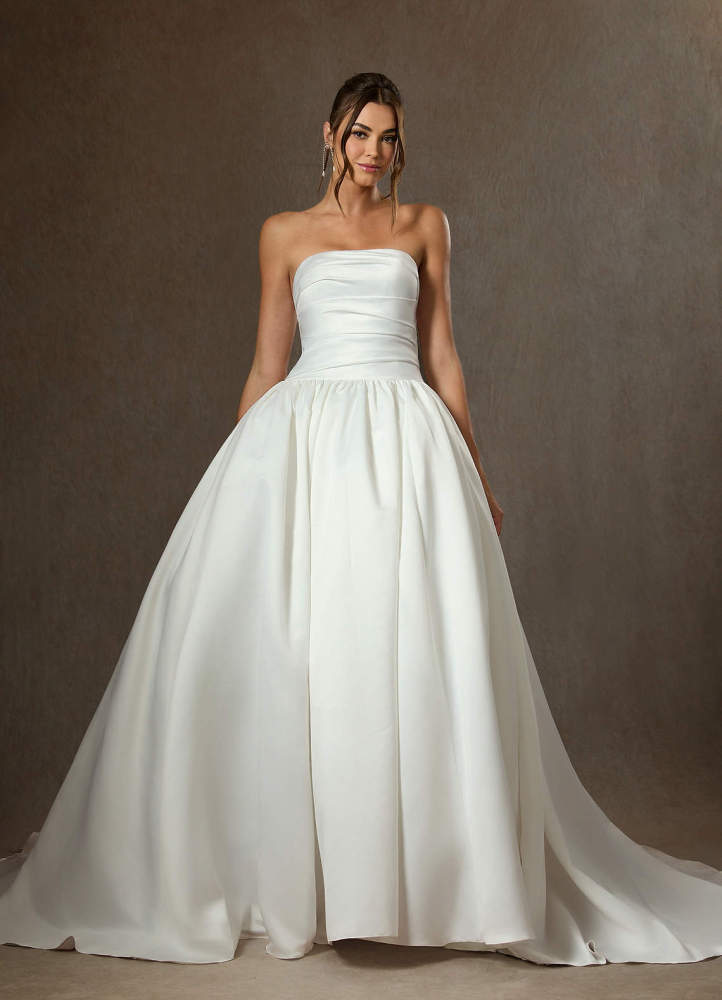 elyessen Lucinda Diamond White Ball-Gown Strapless Matte Satin Dress