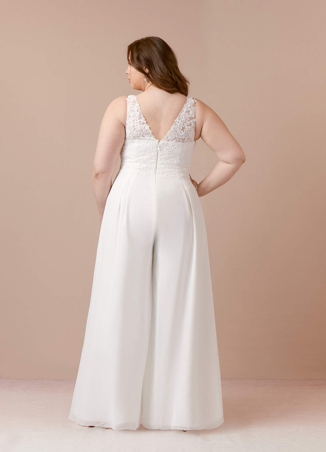 elyessen Florine Diamond White Pant Styles V-Neck Lace Chiffon Dress