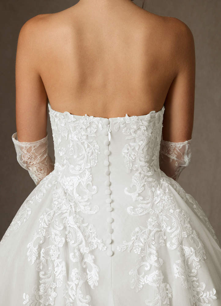 elyessen Sonnet Diamond White Ball-Gown Strapless Lace Dress