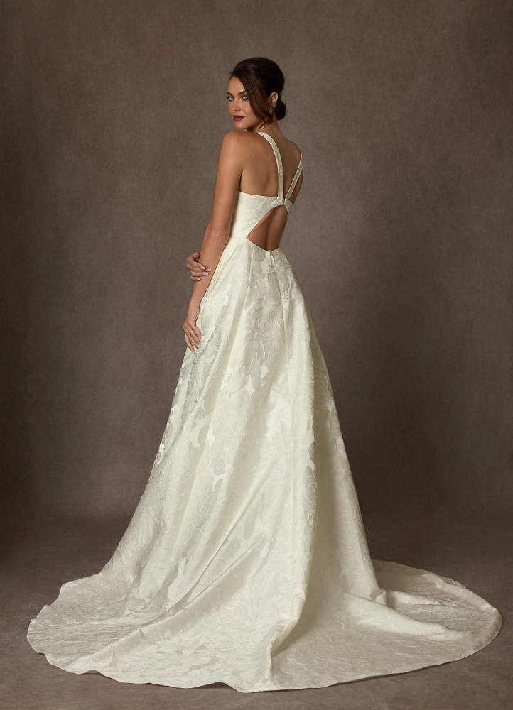 elyessen Olivette Diamond White Ball-Gown Strap Floral Jacquard Dress