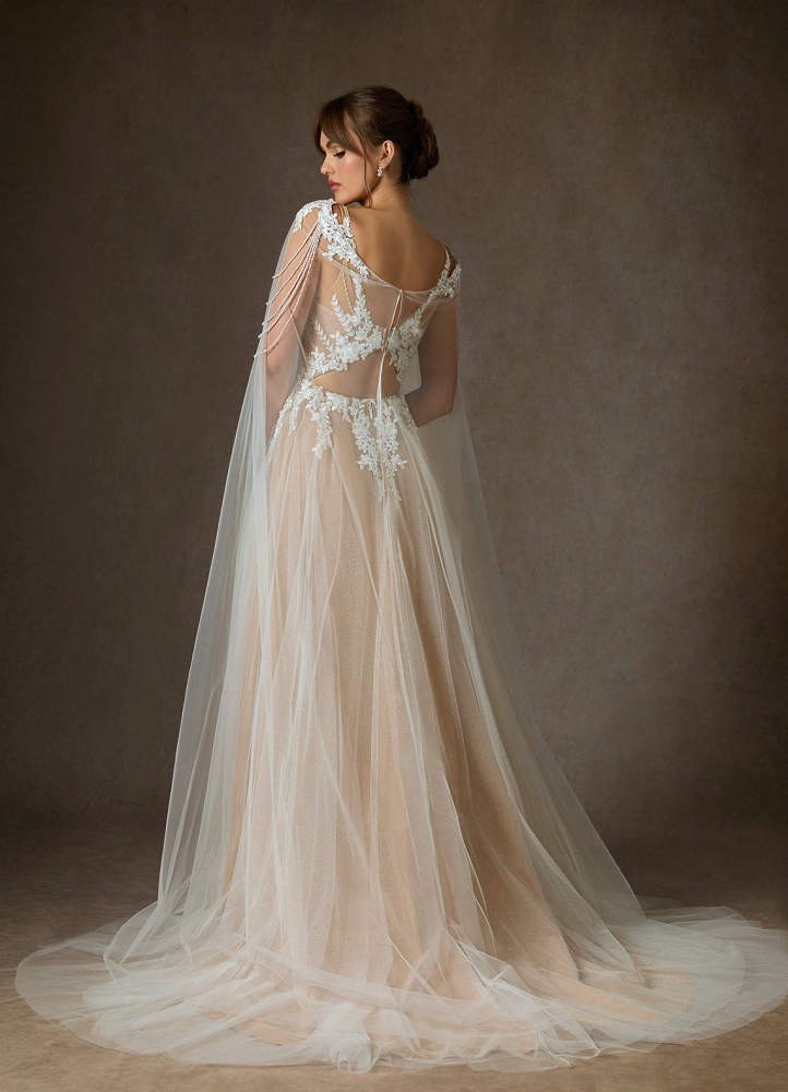 elyessen Goddess Two-Piece Diamond White A-Line V-Neck Sequins Tulle Dress