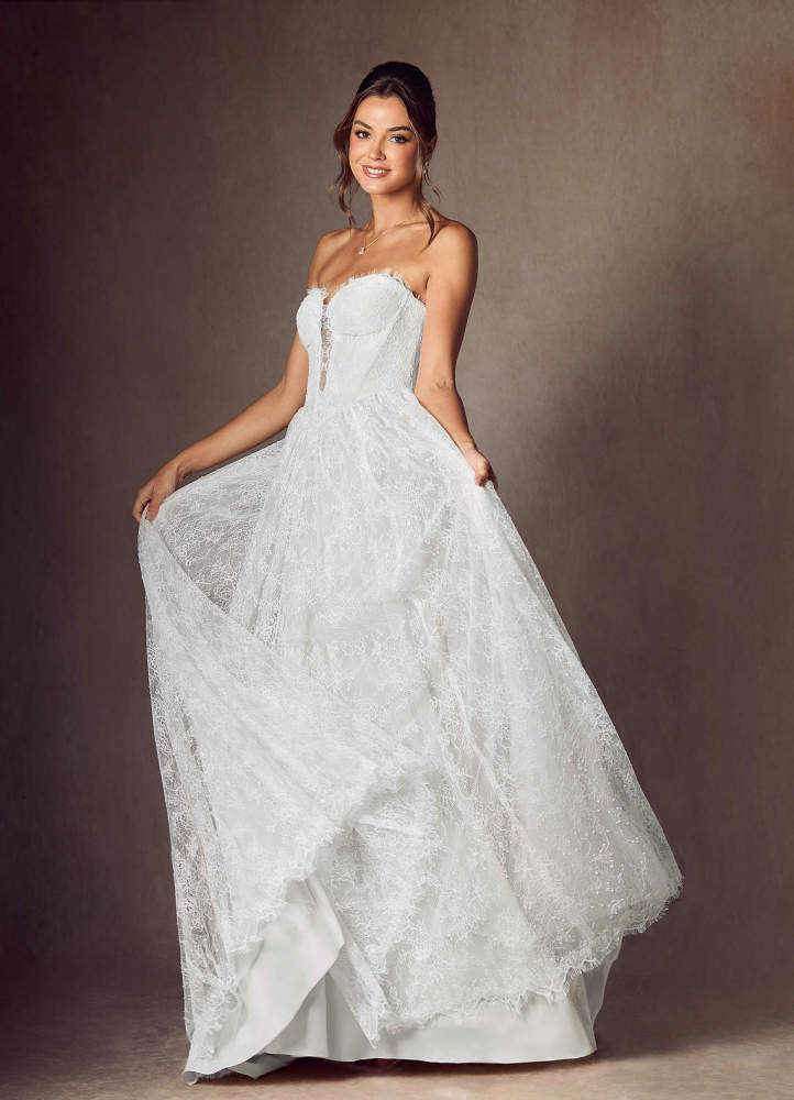 elyessen Lorena Diamond White A-Line Strapless Lace Dress