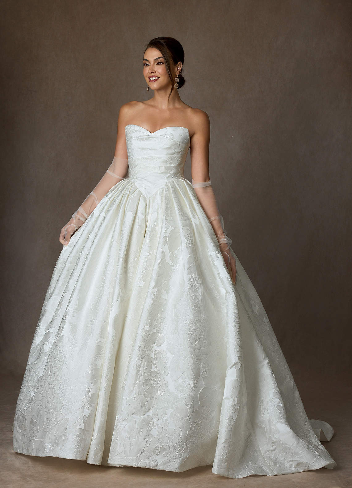 elyessen Celestia Diamond White Ball-Gown Strapless Floral Jacquard Dress