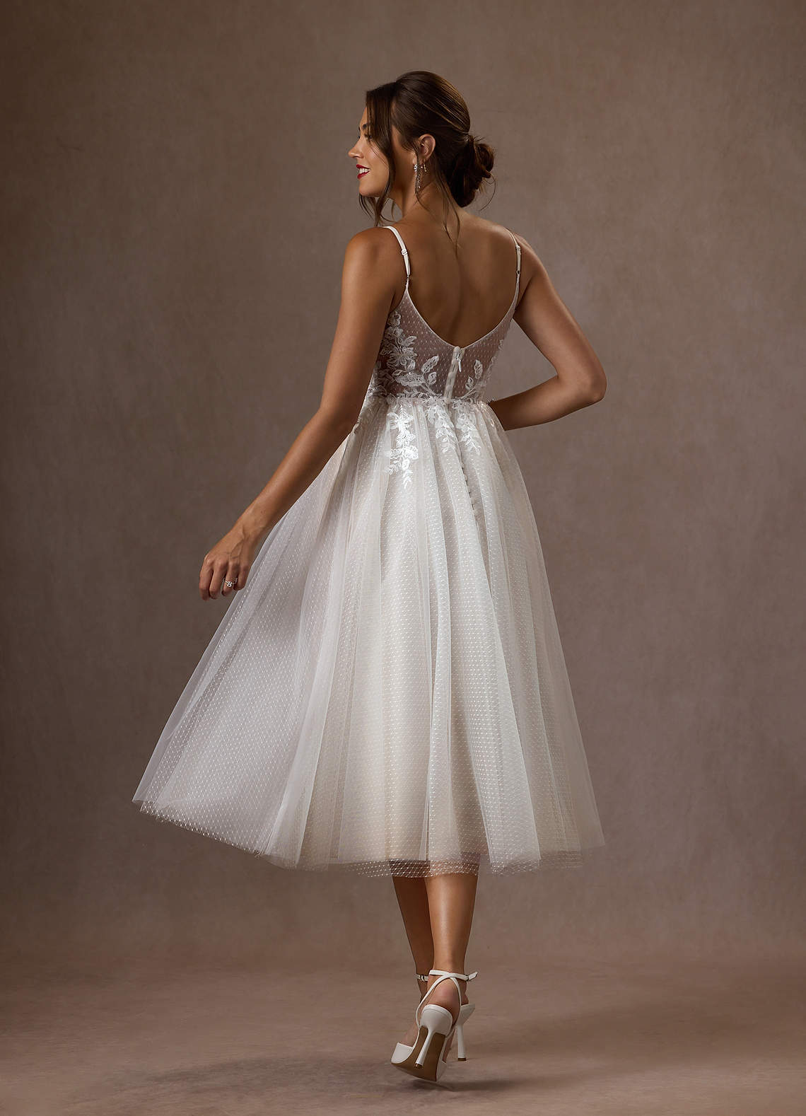 elyessen Liana Diamond White A-Line V-Neck Sequins Tulle Dress