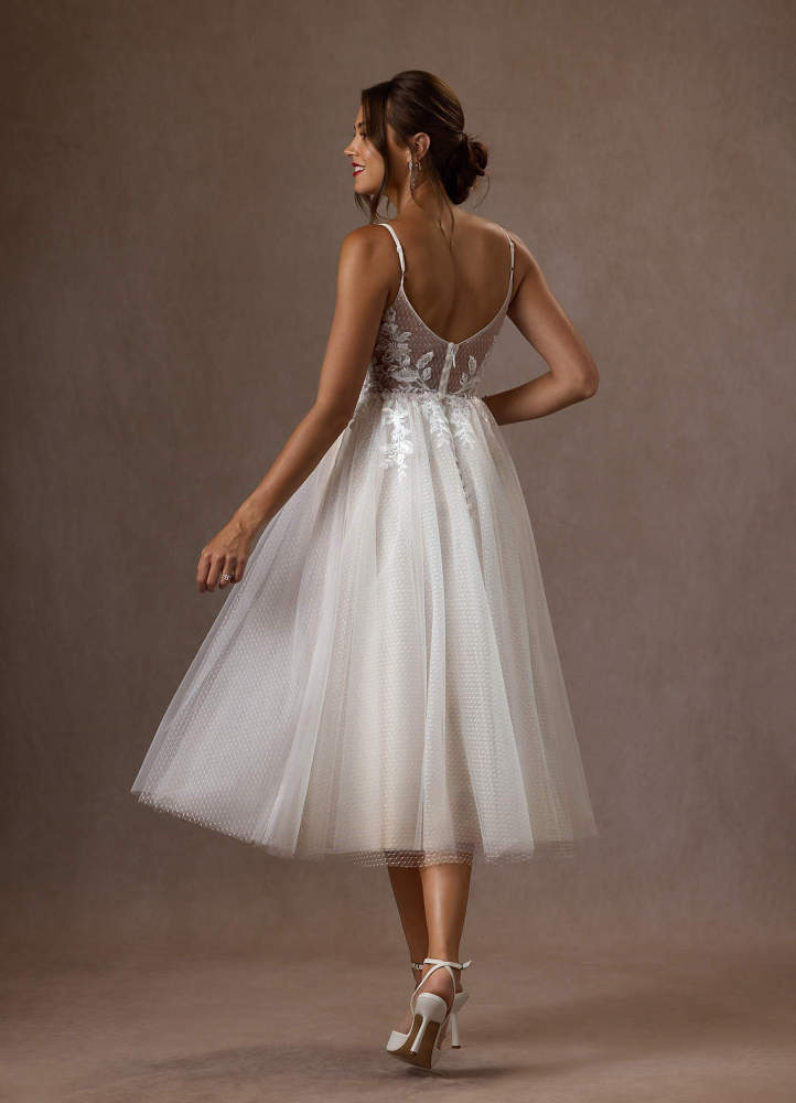 elyessen Liana Diamond White A-Line V-Neck Sequins Tulle Dress