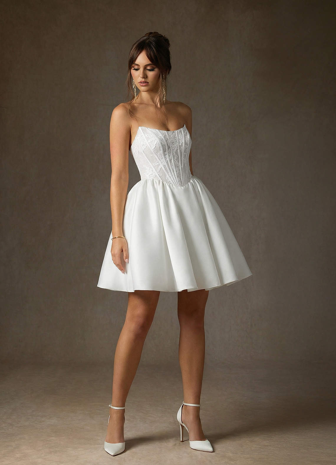 elyessen Barica Diamond White A-Line Strapless Lace Dress