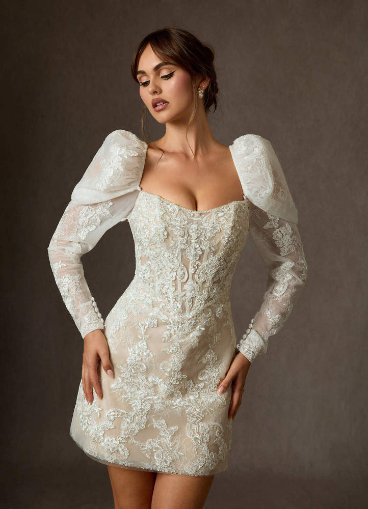 elyessen Diamond White A-Line Strapless Lace Dress
