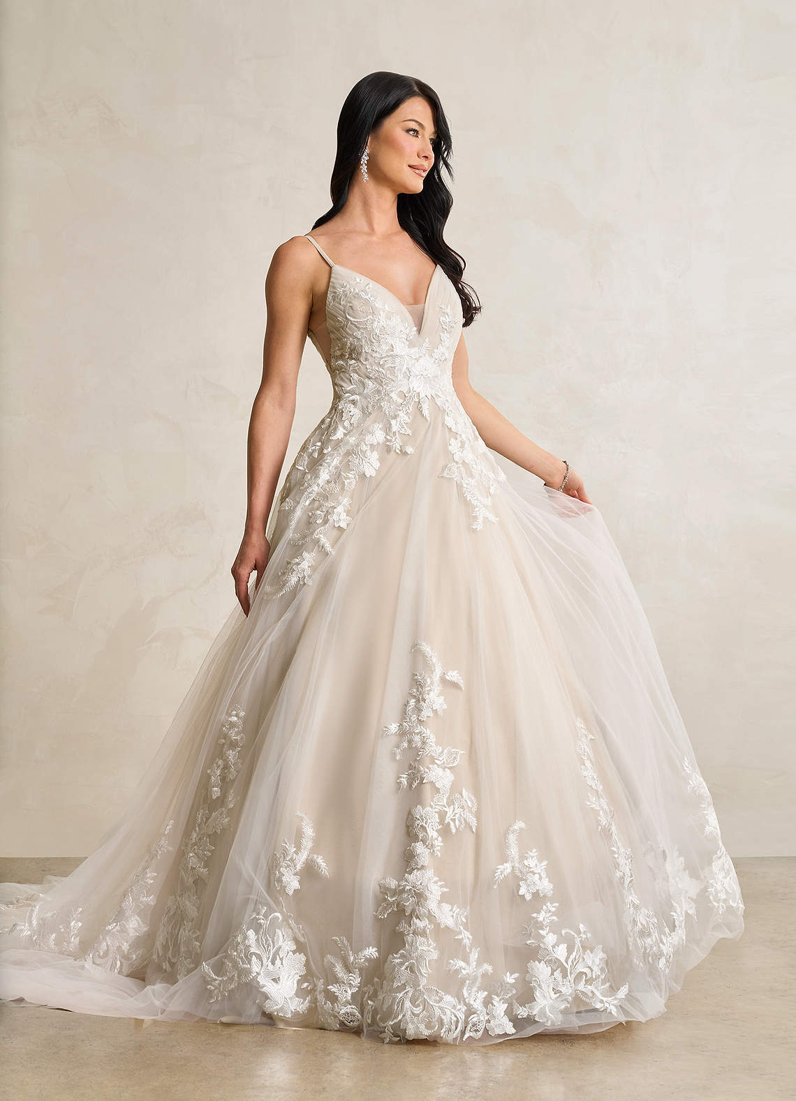 elyessen  Diamond White A-Line V-Neck Sequins Tulle Dress
