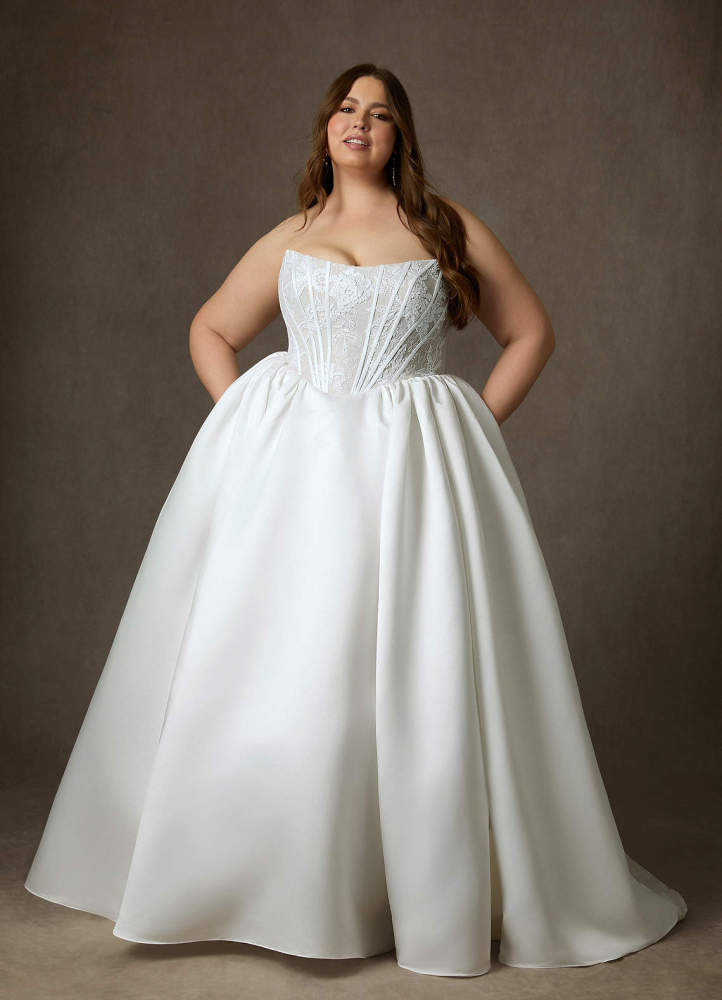 elyessen Mirabeth Diamond White Ball-Gown Strapless Lace Dress