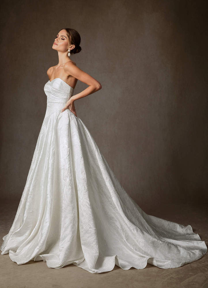 elyessen Tallulah Diamond White A-Line Strapless Floral Jacquard Dress