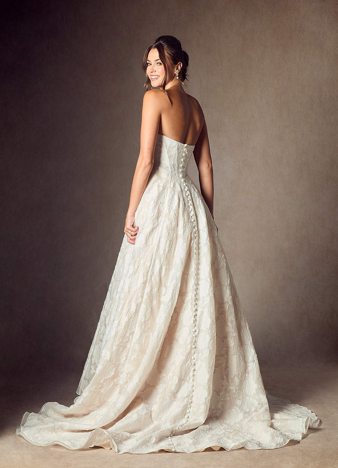 elyessen  Diamond White Ball-Gown Strapless Floral Burnout Jacquard Dress
