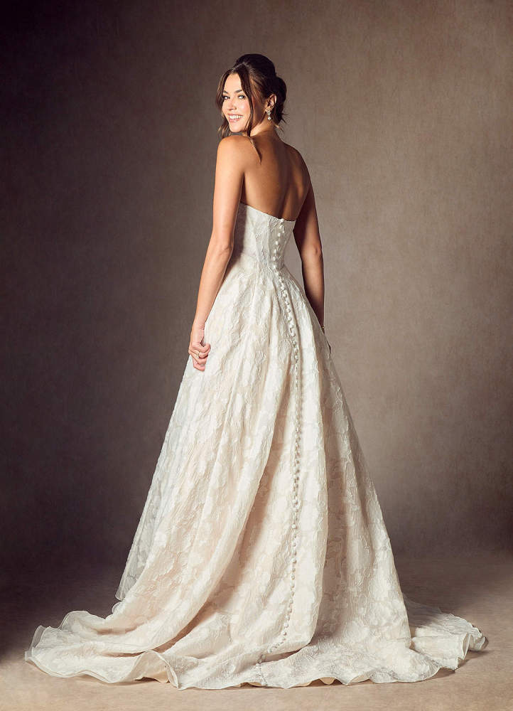 elyessen  Diamond White Ball-Gown Strapless Floral Burnout Jacquard Dress