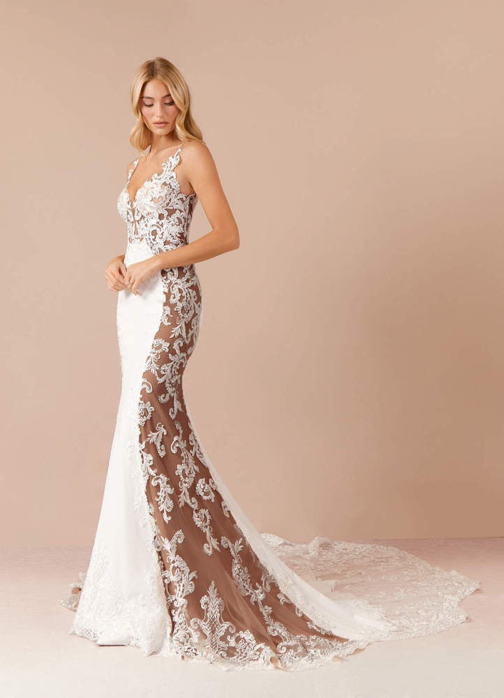 elyessen  Stretch Diamond White Mermaid Sequins Stretch Crepe Dress