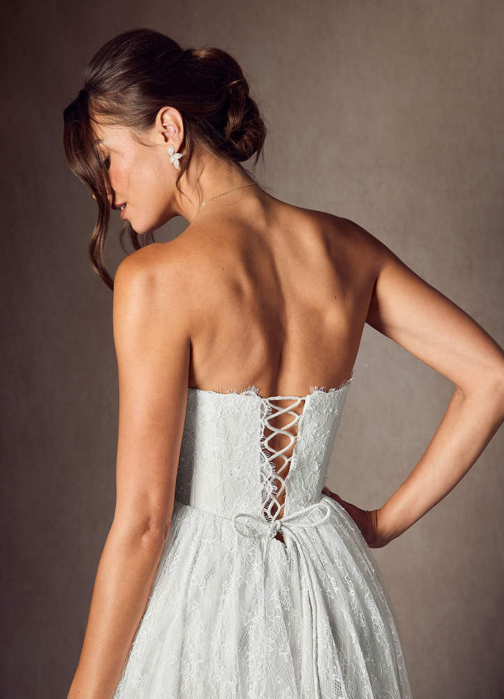 elyessen Lorena Diamond White A-Line Strapless Lace Dress