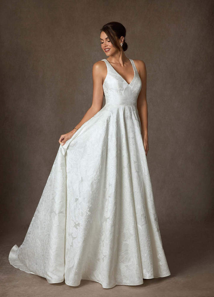 elyessen Olivette Diamond White Ball-Gown Strap Floral Jacquard Dress