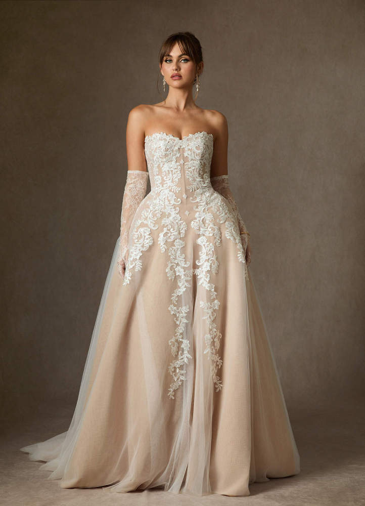 elyessen Sonnet Diamond White Ball-Gown Strapless Lace Dress