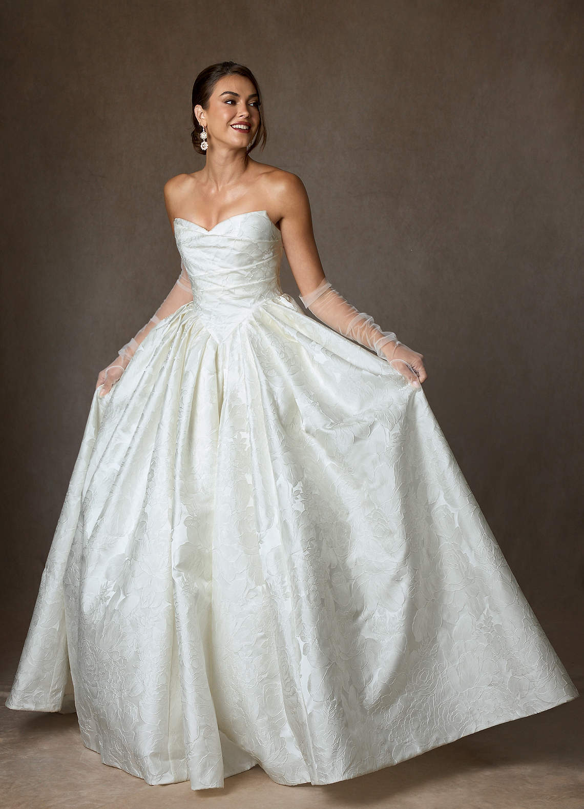 elyessen Celestia Diamond White Ball-Gown Strapless Floral Jacquard Dress