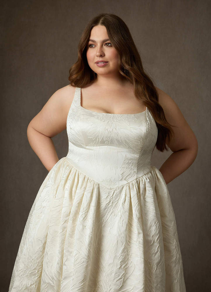 elyessen  Diamond White Ball-Gown with Pockets Floral Jacquard Dress