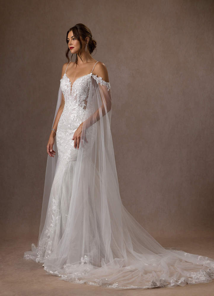 elyessen Leonie Diamond White Mermaid V-Neck Sequins Tulle Dress