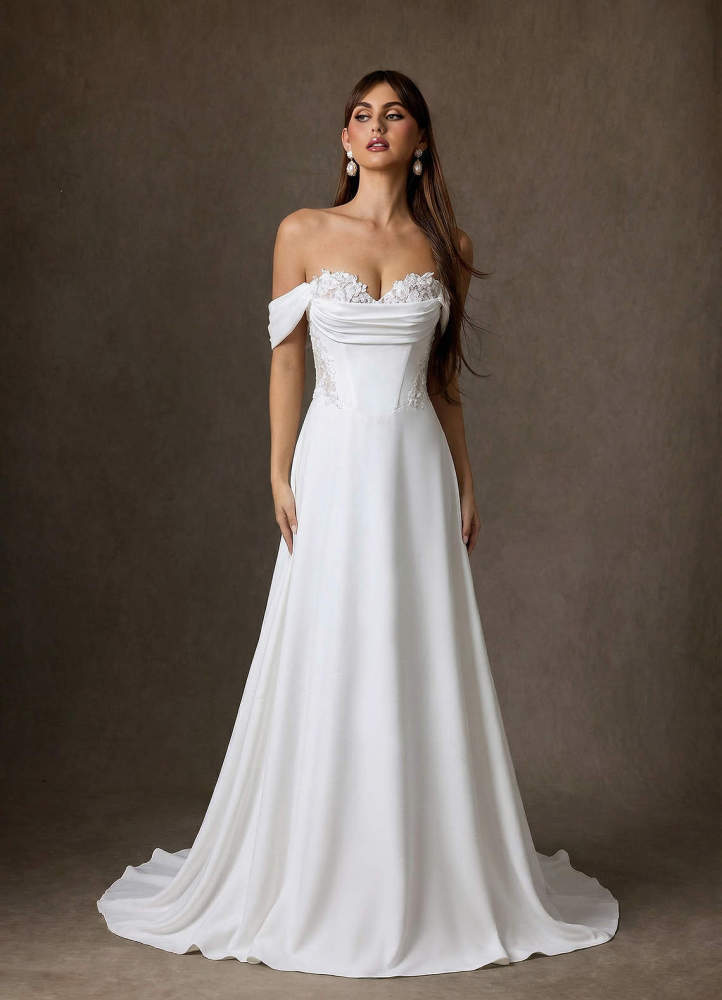 elyessen  Diamond White A-Line Sweetheart Neckline Crepe Back Satin Dress