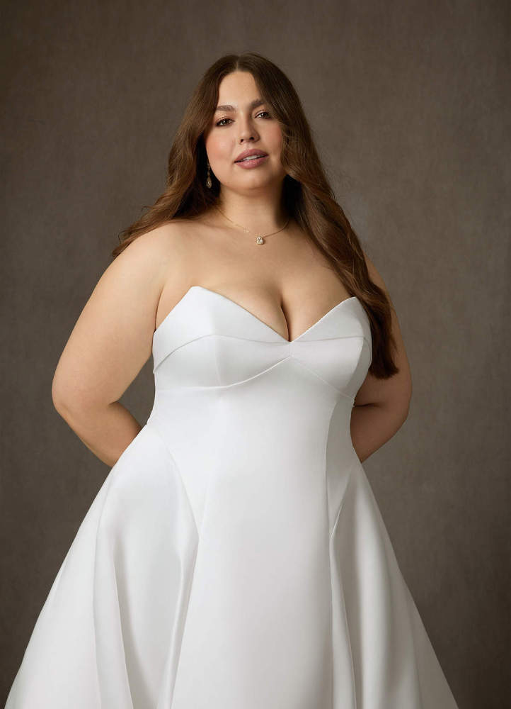 elyessen Junessa Diamond White A-Line Strapless Satin Dress