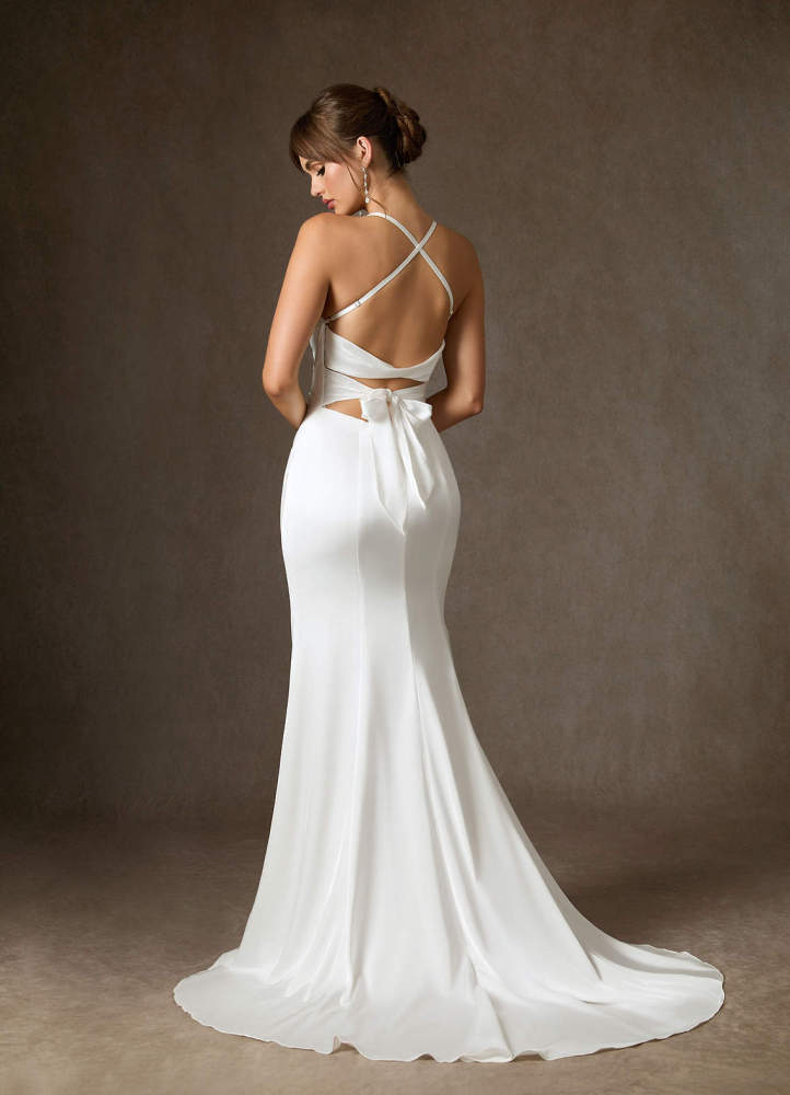 elyessen Kierra Stretch Diamond White Mermaid Pleated Stretch Satin Dress