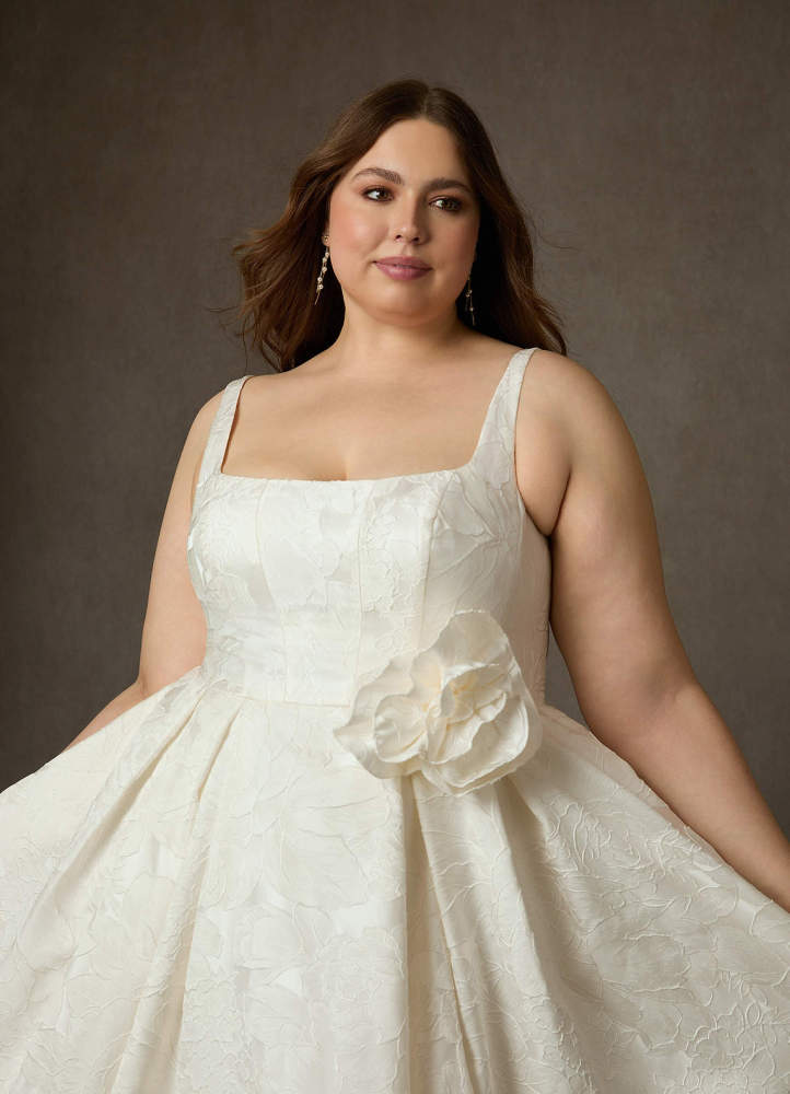 elyessen  Antique White Ball-Gown with Pockets Floral Jacquard Dress