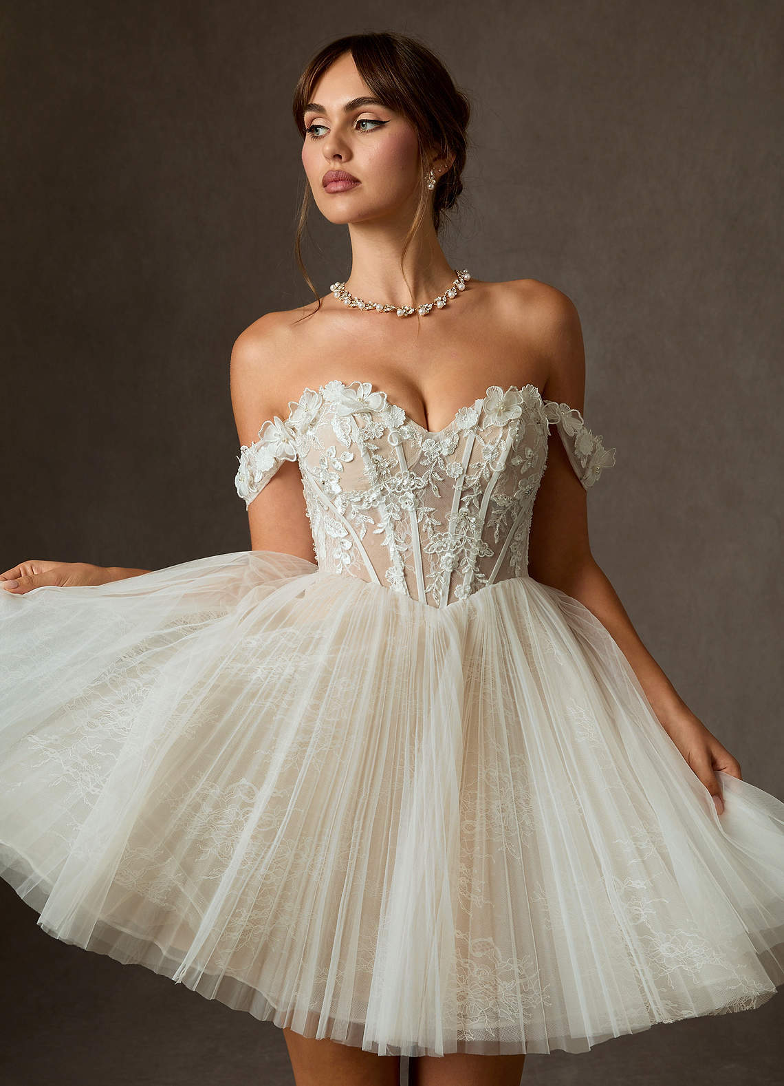 elyessen  Diamond White Ball-Gown Off the Shoulder Lace Dress