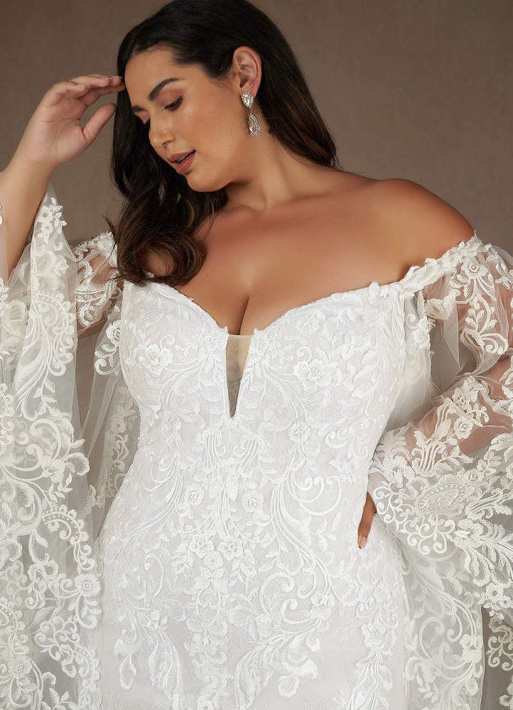 elyessen Memphis Diamond White Champagne Mermaid V-Neck Sequins Lace Dress