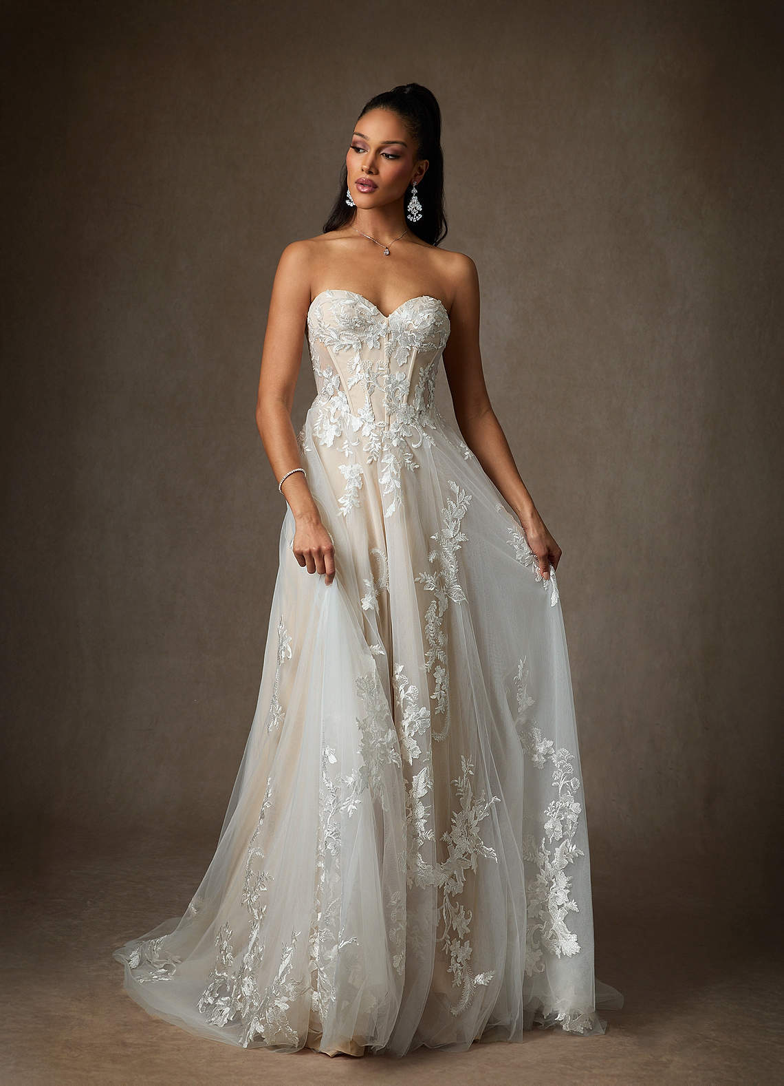 elyessen  Diamond White A-Line Sequins Tulle Dress