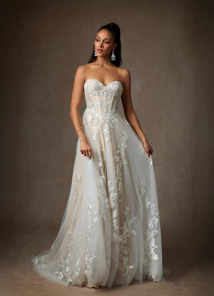 elyessen  Diamond White A-Line Sequins Tulle Dress