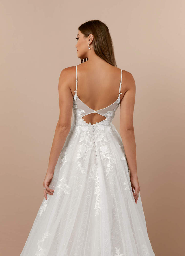 elyessen Arabelle Diamond White A-Line V-Neck Lace Tulle Dress