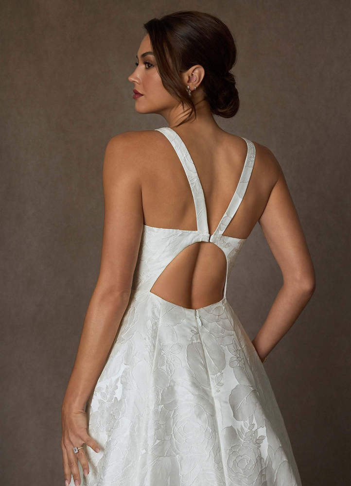 elyessen Olivette Diamond White Ball-Gown Strap Floral Jacquard Dress