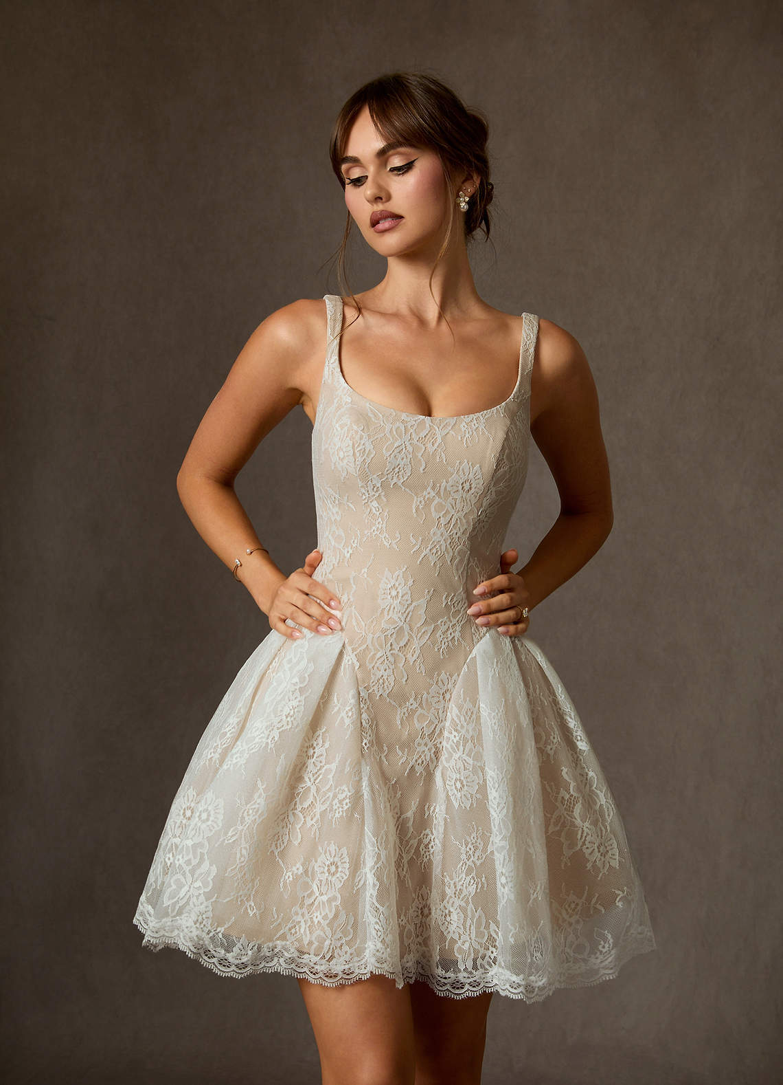 elyessen Two-Piece Diamond White A-Line Lace Dress