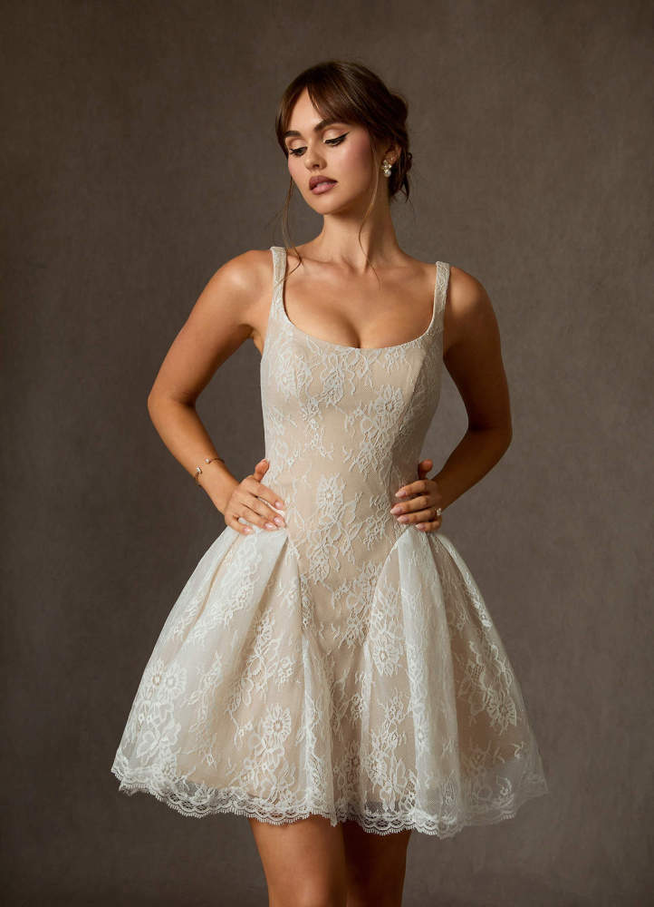 elyessen Two-Piece Diamond White A-Line Lace Dress