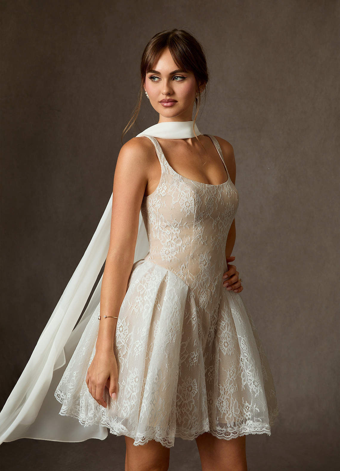 elyessen Two-Piece Diamond White A-Line Lace Dress