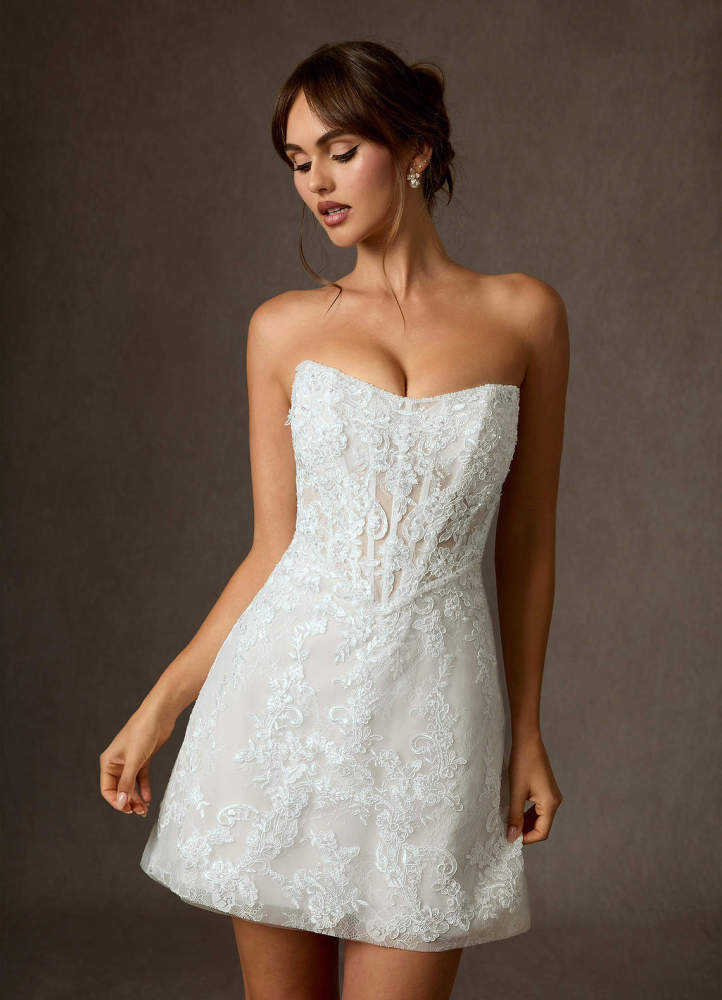 elyessen Winter Diamond White A-Line Strapless Lace Dress
