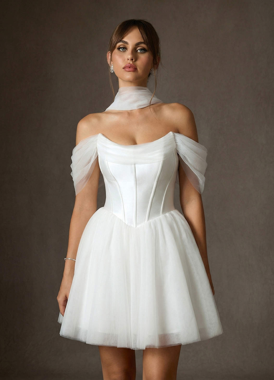 elyessen Naef Two-Piece Diamond White A-Line Tulle Dress