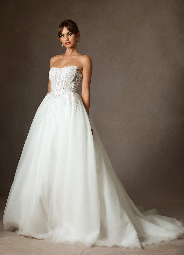 elyessen Ainsley Diamond White Ball-Gown Strapless Lace Dress