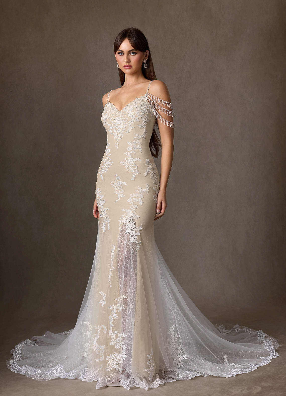 elyessen  Diamond White Mermaid Sequins Tulle Dress