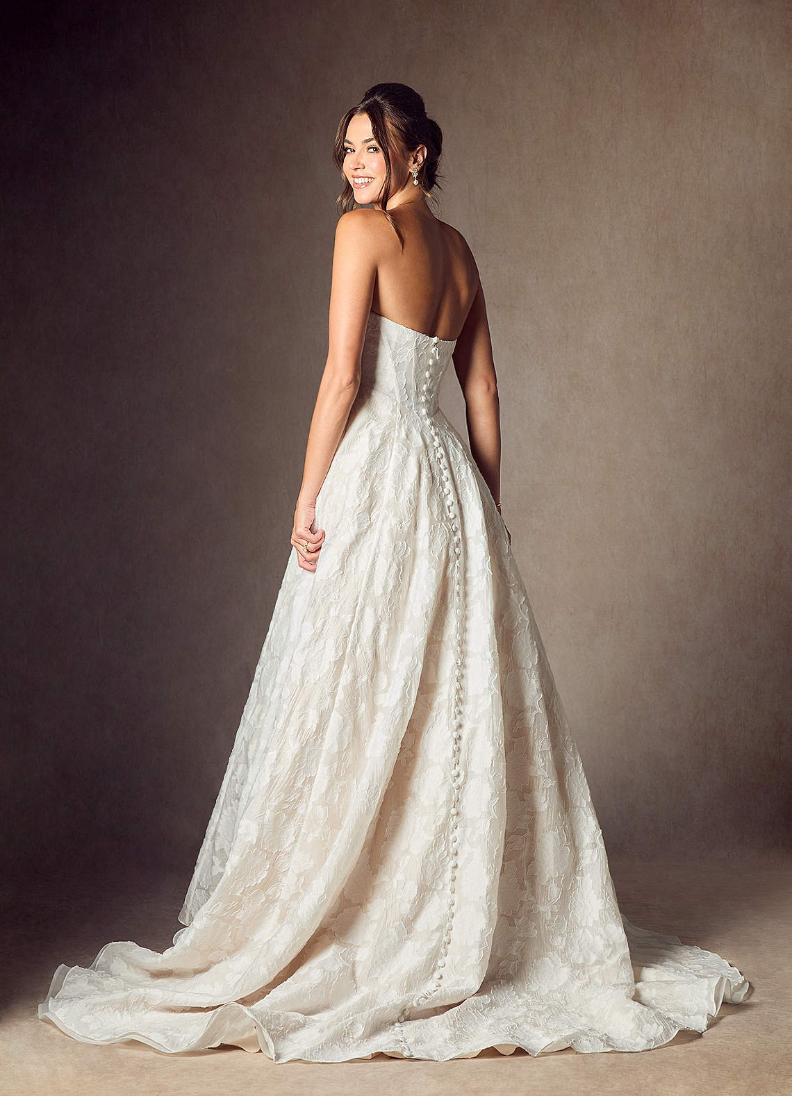 elyessen  Diamond White Ball-Gown Strapless Floral Burnout Jacquard Dress