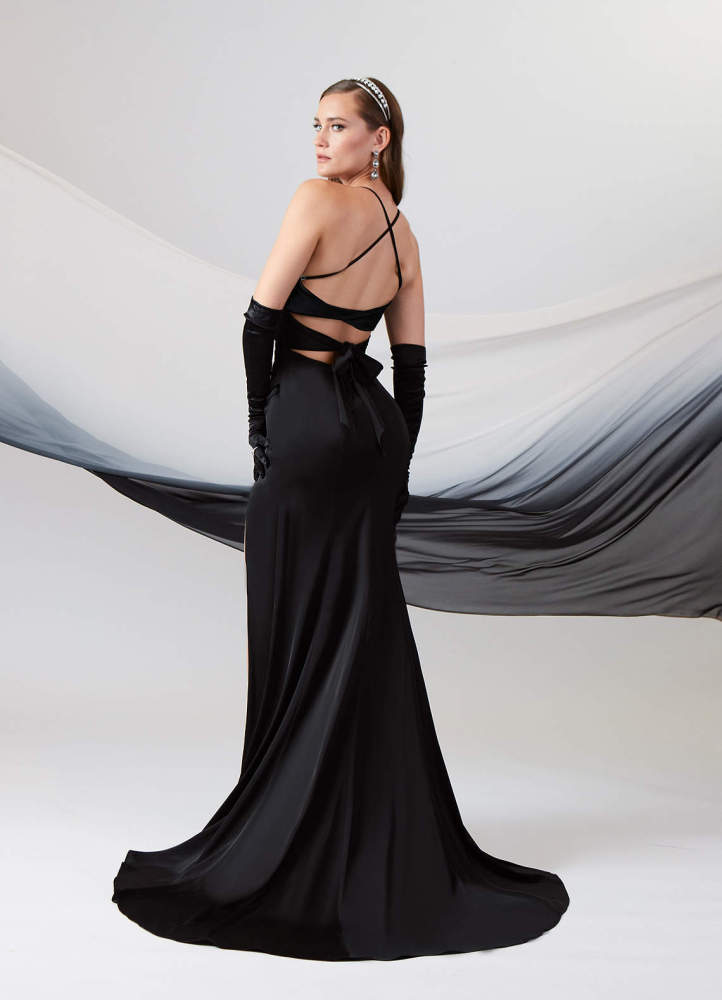 elyessen  Stretch Diamond White Mermaid Pleated Stretch Satin Dress