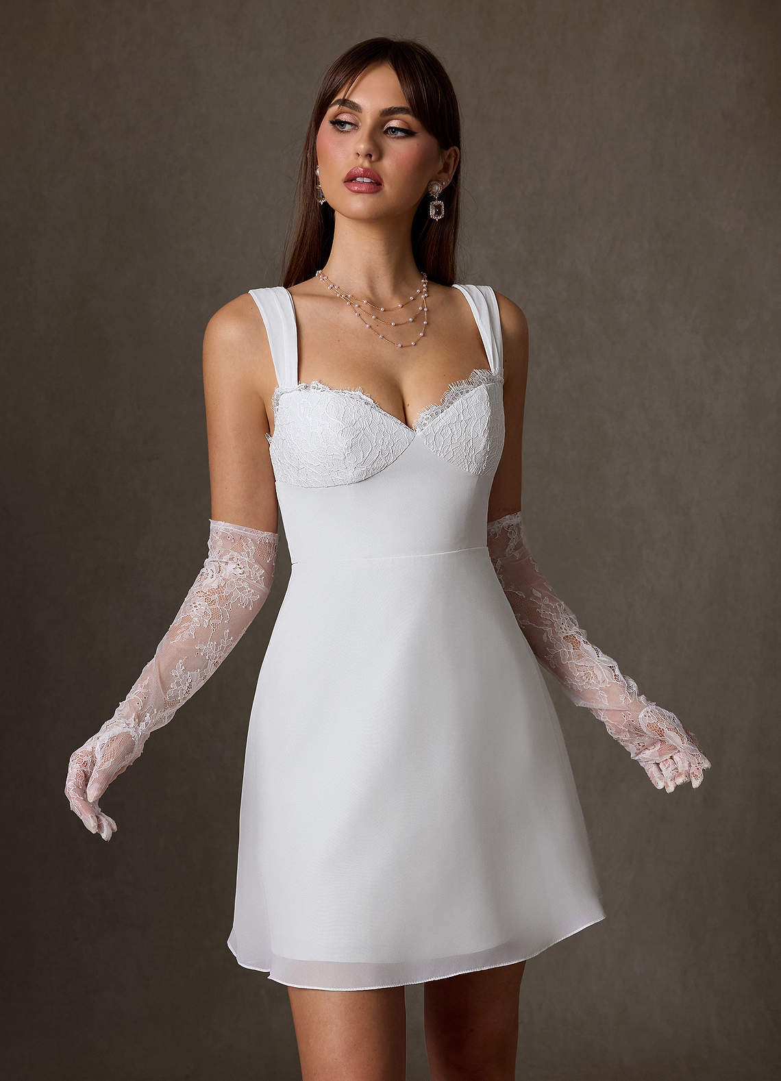 elyessen Scarlette Diamond White A-Line Sweetheart lace Chiffon Dress