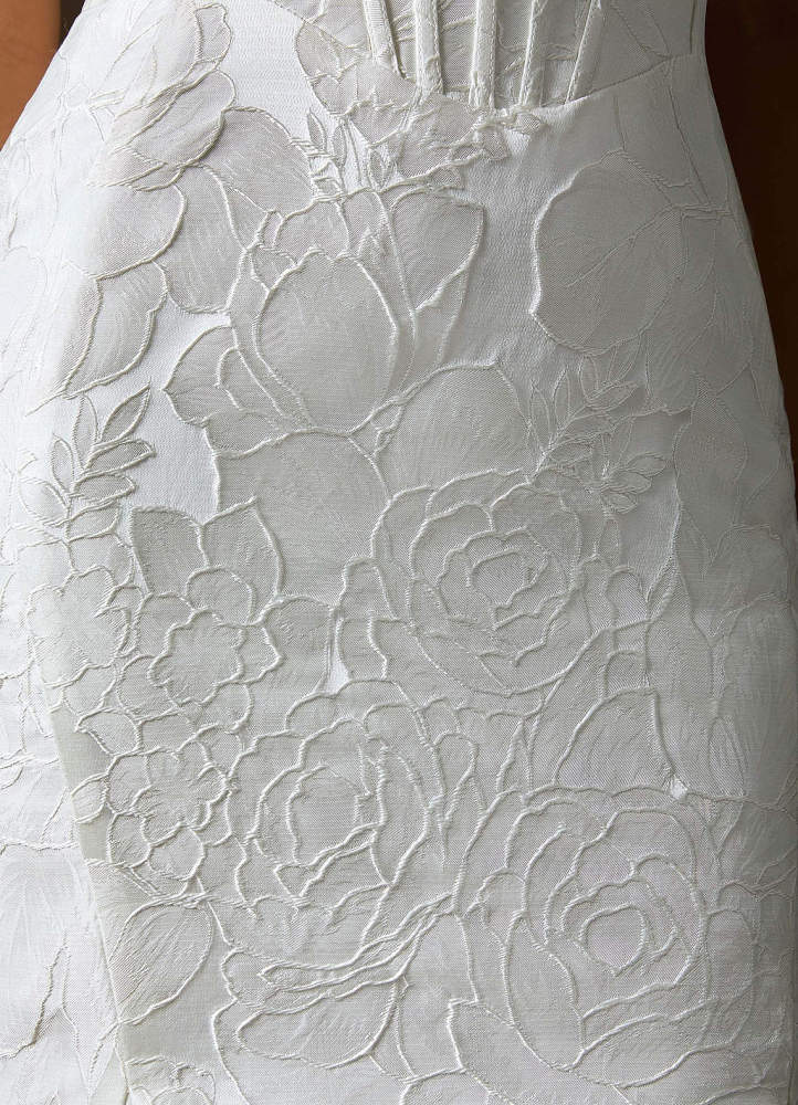 elyessen Diamond White Mermaid Strapless Floral Jacquard Dress
