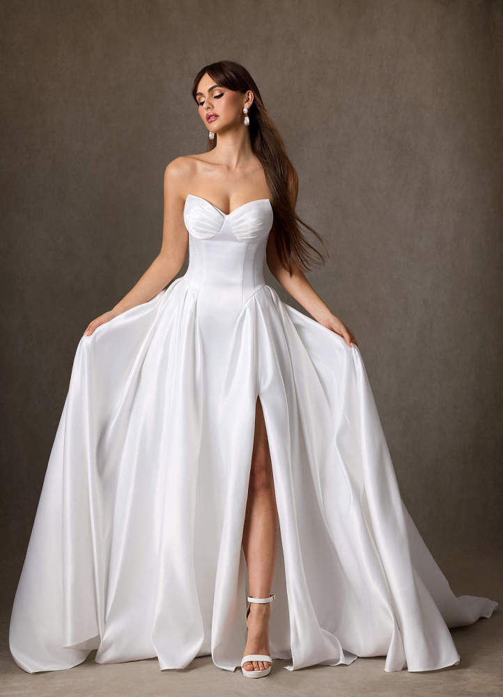 elyessen Constantina Diamond White A-Line Strapless Satin Dress