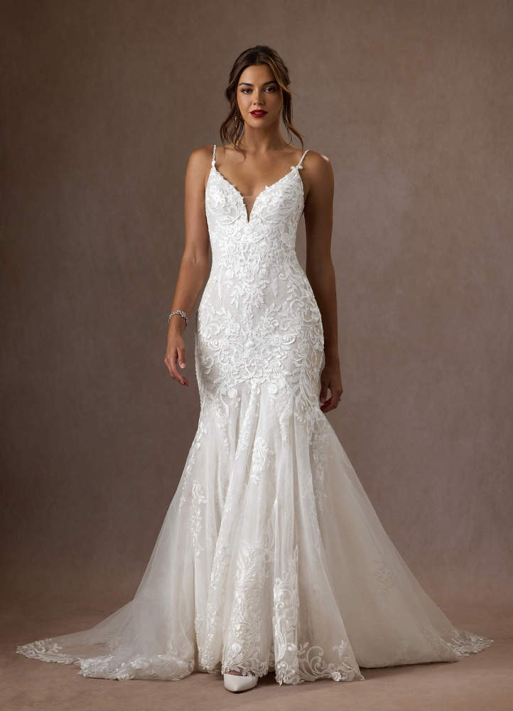 elyessen Camlynn Diamond White Mermaid V-Neck Sequins Tulle Dress